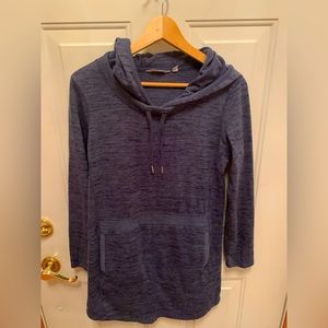 Athleta Women Techie Hoodie Sweatshirt Dress Long Sleeve Blue Heathered Size S